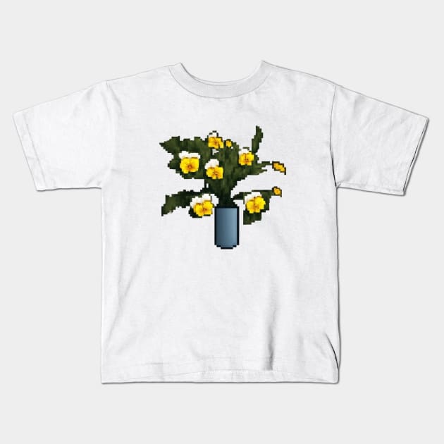 Pansy Floral Illustration Vintage Retro Leaves Kids T-Shirt by Flowering Away